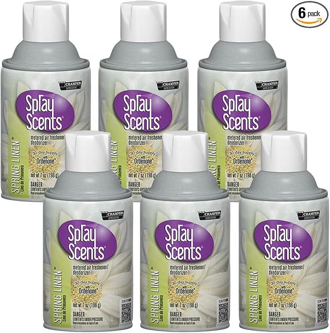 Champion Sprayon SprayScents Metered Air Freshener Refill 7 oz Odor Control Fragrance Spring Linen (6 Pack)