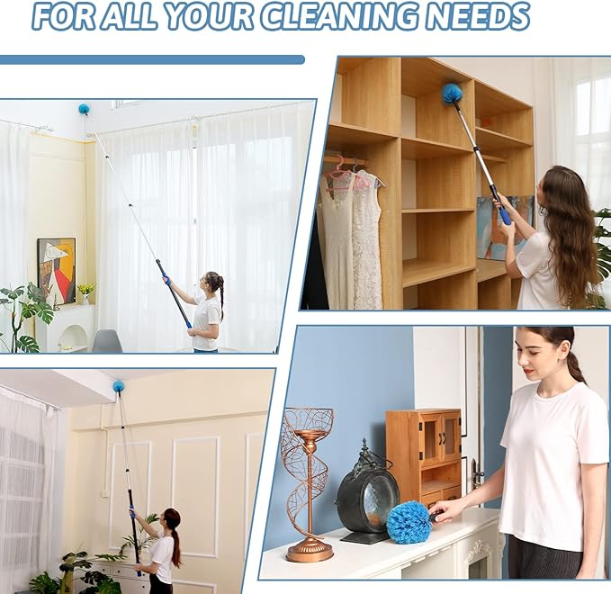 20 Foot Cobweb Duster with Extension Pole 2 PCS Webster Cobweb Duster for High Ceilings/Corners Spider Web Brush with Pole for Outdoor &amp Indoor Web Cleaning Outdoor Cobweb Brush Kit by MAYKI