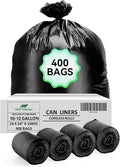 400 Count Heavy Duty Black Trash Bags 10-12 Gallon 24 x 24 Inch Large Garbage Bags 15 Micron Thick Strong Leak-Resistant Trash Can Liners for Home Office Kitchen Bathroom