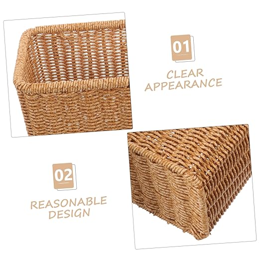 OUNONA Nordic Style Woven Trash Can Space-Saving Garbage Bin for Bathroom Kitchen No Lid Decorative Waste Basket for Home Office Compact Design