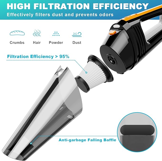 Car Vacuum Portable Car Vacuum Cleaner High Power 8000Pa Small 12V Handheld Vacuum with LED Light16.4Ft Corded Deep Detailing Cleaning Kit of Car Interior with Dry for Men/Women