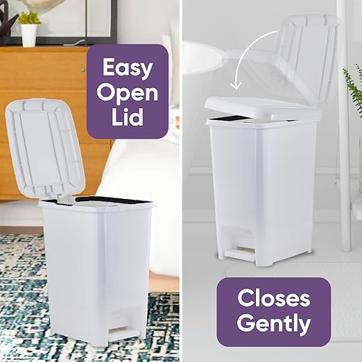 Superio Slim Trash Can with Foot Pedal – 6.5 Gallon Step-On Trash Can Plastic Garbage Can with Lid Trash Can for Bathroom Bedroom RV Kitchen Office Patio or Dorm – White Smoke