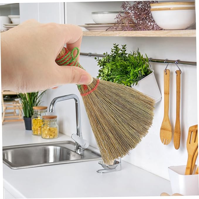 minkissy 8pcs Ergonomic Handle Straw Broom Small Brush Straw Bristle Broom Home Use