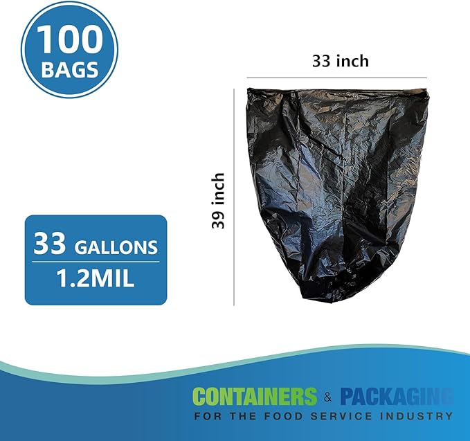 33 Gallons Trash Bags 100 Bags Extra Large 39 x 33 Inch Tall Black Garbage Bags 1.2 Millimeter 10 Rolls Heavy Duty Thickened Waste Bags Ideal for Home Kitchen Restaurant Office Garden