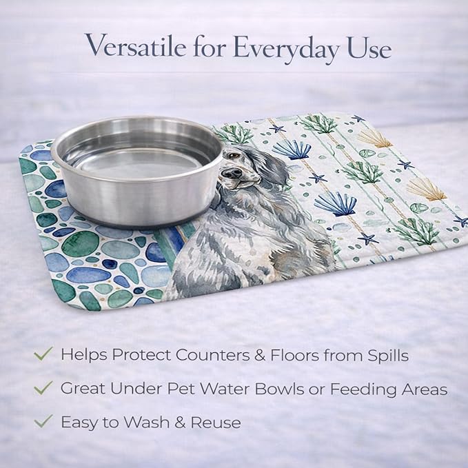 Caroline's Treasures Blue Belton English Setter Coastal Sea Glass Dish Drying Mat Absorbent Dish Drying Mat Pad for Kitchen Counter Dish Drainer Mat for Countertop 14 x 21 Multicolor