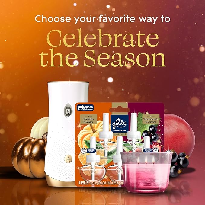 Glade PlugIns Scented Oil Refill 5-Pack Pumpkin &amp Ginger + Pomegranate &amp Currant Fragrance 0.67 fl oz (25 Total Refills) Air Freshener Oil Refills for Plug-In Warmer