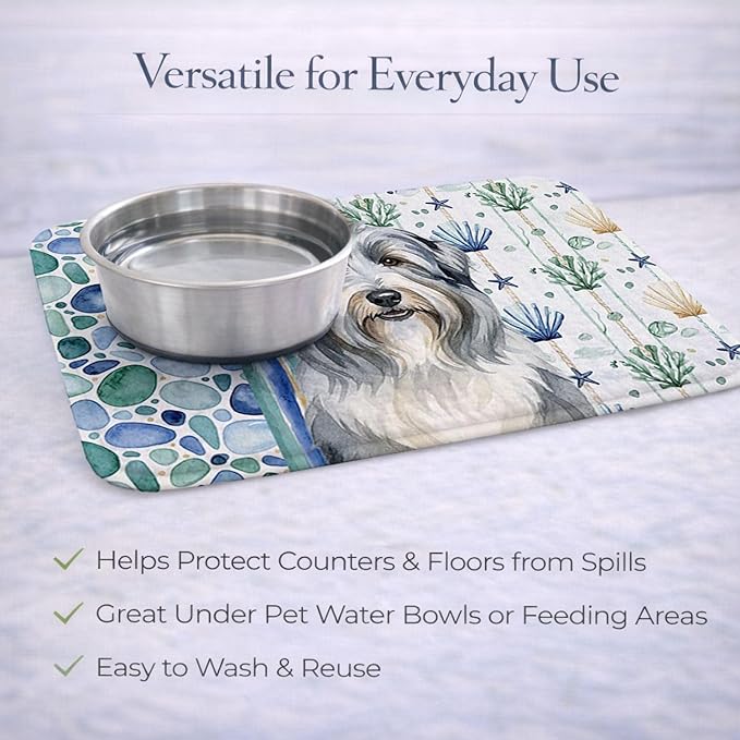 Caroline's Treasures Bearded Collie Coastal Sea Glass Dish Drying Mat Absorbent Dish Drying Mat Pad for Kitchen Counter Dish Drainer Mat for Countertop 14 x 21 Multicolor