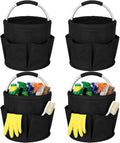 LemonRoad 4 Pack Cleaning Caddy with Handle 17L Foldable Cleaning Supplies Organizer Oxford Cloth Storage Basket with 6 Pockets &amp Soft Grip Portable Multi Bucket Bag for Home Garden (Black)