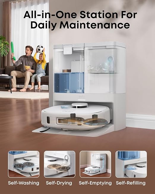 eufy X10 Pro Omni Robot Vacuum and Mop Combo Incredible Suction Dual Mops with 12 mm Auto-Lift and Carpet Detection AI Obstacle Avoidance Auto Mop Washing&ampDrying Self-Emptying White