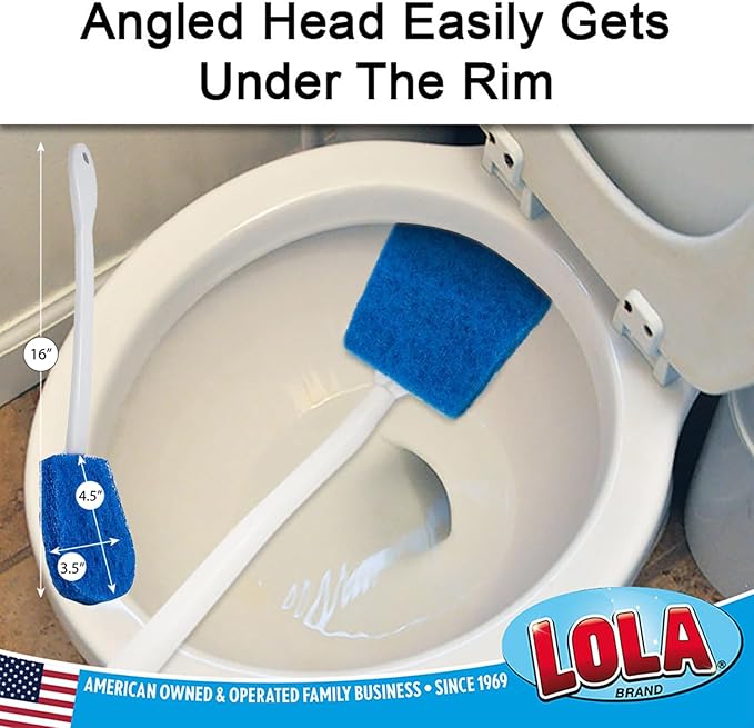 LOLA Bath &amp Toilet Bowl Scrubber Brush w/Comfort Handle 6 Pack w/Hang Hole. Non-Scratch Removes Rings w/Scrubbing Pad
