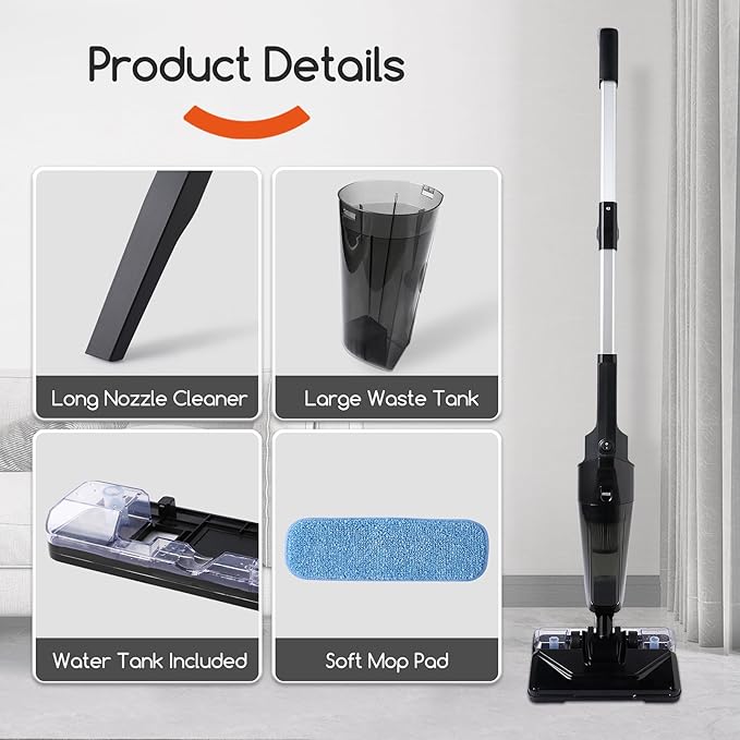 Stick Vacuum Cleaner with 3 Mop Pads Electirc Mop 600W 18kpa Powerful Suction Corded Upright Vacuum Lightweight Electric mop for Tile Hardwood FloorMarble Cleaning