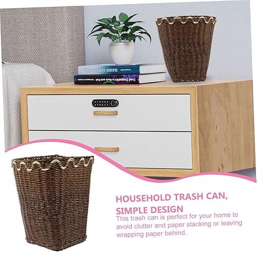 DOITOOL Elegant Woven Trash Can for Bathroom Office Decorative Waste Basket for Housewarmings
