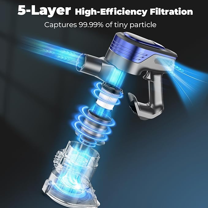 N16 Cordless Vacuum Cleaner Lightweight Vacuum Cleaners for Home with Powerful Suction 2600mAh Battery with 45 Mins Runtime Rechargeable Stick Vacuum Cordless for Hardwood Floor Carpet Pet Hair