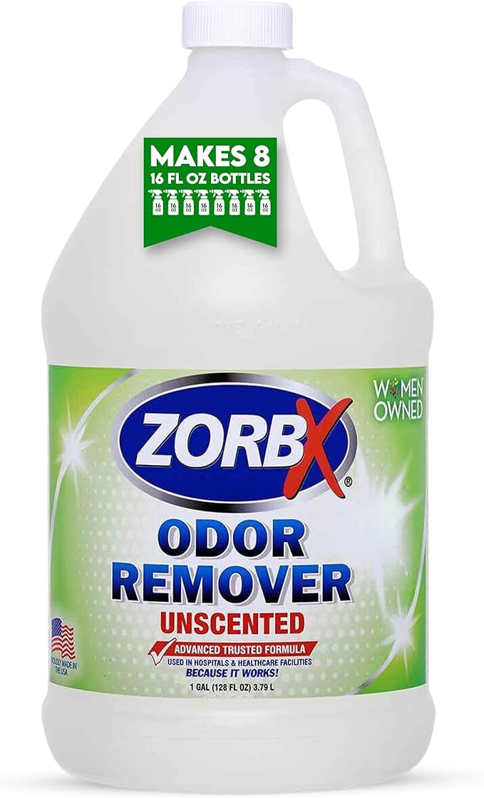 ZORBX Unscented Odor Eliminator Spray 128 Oz 1 Gallon - Used in Hospitals &amp Healthcare Facilities - Advanced Trusted Odor Remover Formula - All-Purpose Deodorizer for Dog Cat Home Carpet &amp