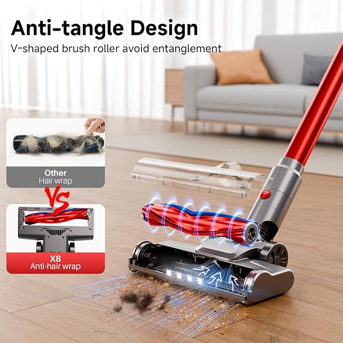 KIKETECH Cordless Vacuum Cleaner Stick Vacuum Cleaners for Home Lightweight Vacuum for Pet Hair/Carpet/Floor (red)