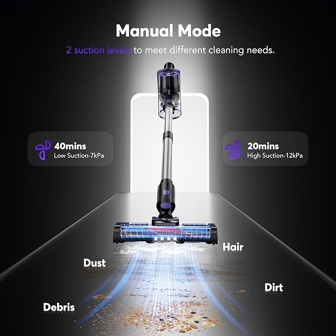 Cordless Vacuum Cleaner for Home 80000PRM Powerful 4 in 1 Lightweight Stick Vacuum with 2 Adjustable Suctions Max 40 Mins Runtime 2600mAh Rechargeable Vacuum Cleaners (Indigo Purple)