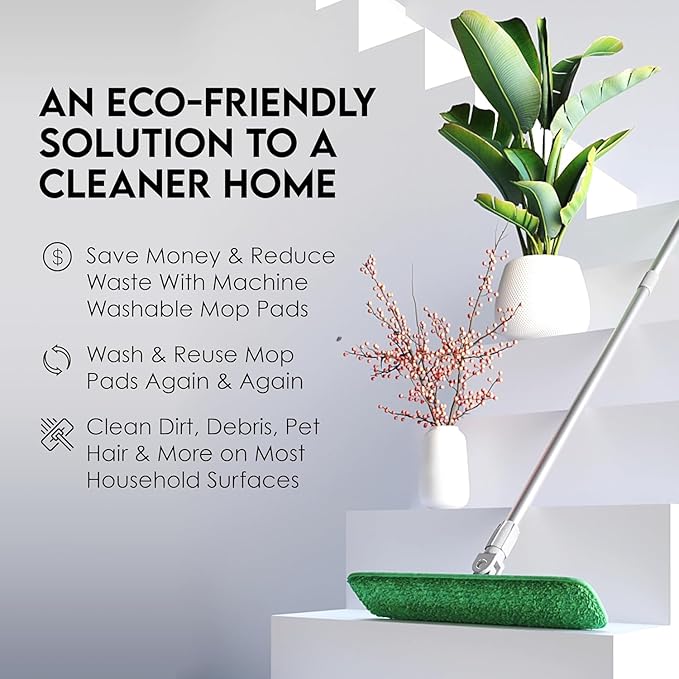 Mop Floor Cleaning System 18-inch Dust Mop with 4 Reusable Pads for Hardwood and Tile 360-Spin Floor Mop Head &amp Extendable Handle Household Cleaning Tools
