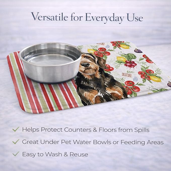 Caroline's Treasures Black and Tan Otterhound Vegetables Dish Drying Mat Absorbent Dish Drying Mat Pad for Kitchen Counter Dish Drainer Mat for Countertop 14 x 21 Multicolor