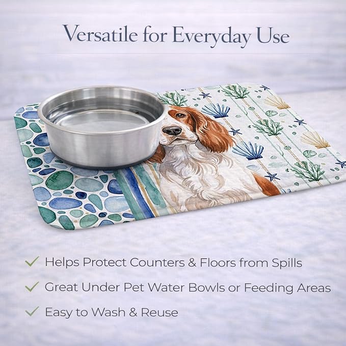 Caroline's Treasures Welsh Springer Spaniel Coastal Sea Glass Dish Drying Mat Absorbent Dish Drying Mat Pad for Kitchen Counter Dish Drainer Mat for Countertop 14 x 21 Multicolor