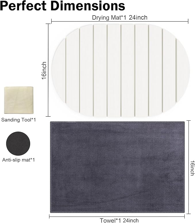 Stone Dish Drying Mat for Kitchen Counter24(L)×16(W) Collapsible Fast-Drying Diatomaceous Earth Mats with Towel Sanding ToolVersatile Stone Drying Mats for Cups Dishes Bottles