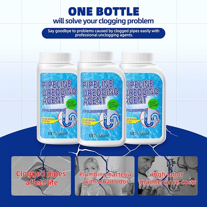 3PC Drain Clog Remover Pipeline Dredging Agent Powerful Quick Cleaning Drain Toilet Cleaner Tool Unclog Toilet Clog And Kitchen Sink Pipe Unblocker Powder