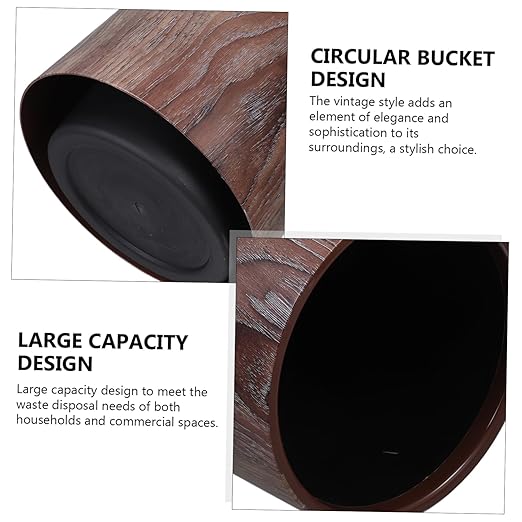 Cabilock Capacity Imitation Wood Grain Trash Can Office Waste Basket Kitchen Decor Wastebasket