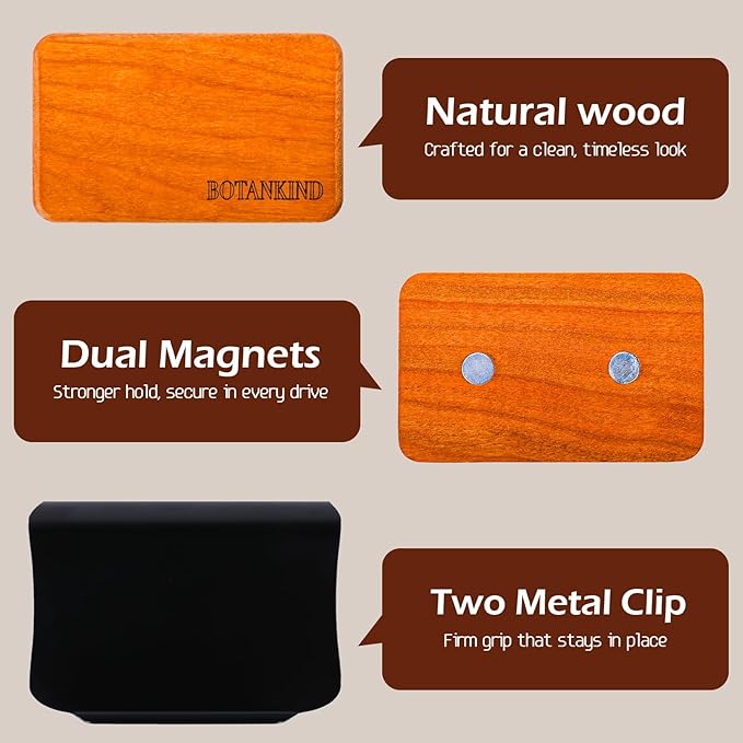 Car Air Freshener- Original Wood Air Freshener-Car Odor Eliminator for Visor Clip-Long Lasting Scent Vehicle Scent Diffuser for Truck SUV Sedans - 4 pack Included 2 Clips (Teak-Amber-Cabana-Grove)