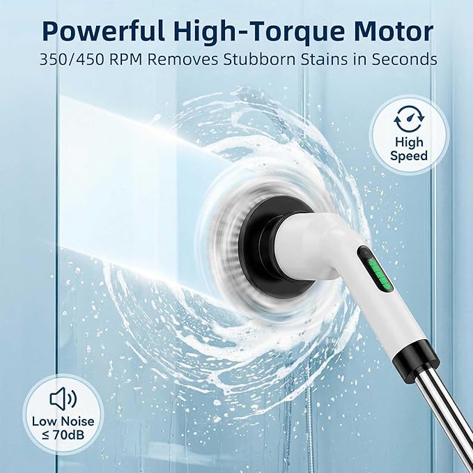Electric Spin Scrubber Cordless IPX7 Waterproof Cleaning Brush with Dual-Hook Design 7 Replaceable Brush Heads Adjustable Telescopic Handle &amp 2 Speeds for Bathroom Kitchen Floor