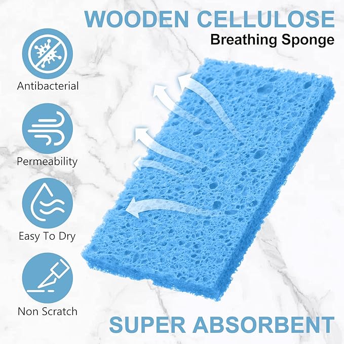 Zhengmy 100 Pieces Sponges Kitchen Compressed Sponges Bulk Natural Dish Sponge Compressed Wood Pulp Cleaning Sponge Without Scratching for Kitchen Bathroom 3.9 x 2.4 x 0.12 Inch (Blue)