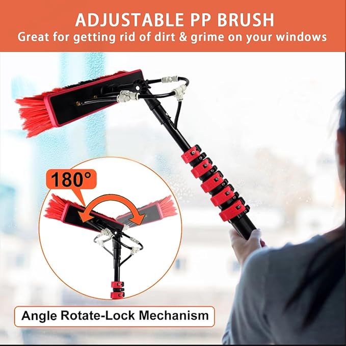 12-36FT Water Fed Pole Kit Solar Panel Cleaning Brush &amp Pole Height Adjustable Window Glass Cleaner with 180° Rotating Brush &amp 20M Hose Kit for Household &amp Outdoor(Size:12FT)