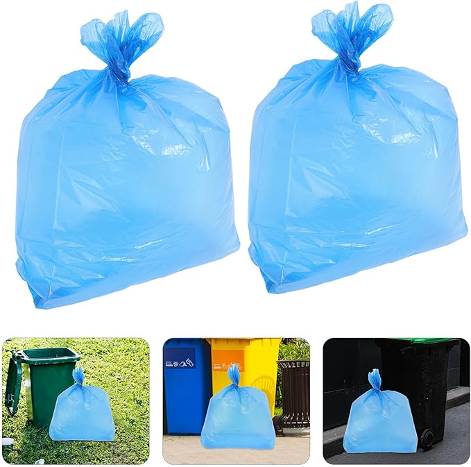 TEHAUX 50pcs Heavy-duty Tear-resistant Large Plastic Trash Bags 80x100cm Blue Kitchen Bathroom Garbage Liners for Commercial Hotel School and Sanitation Use