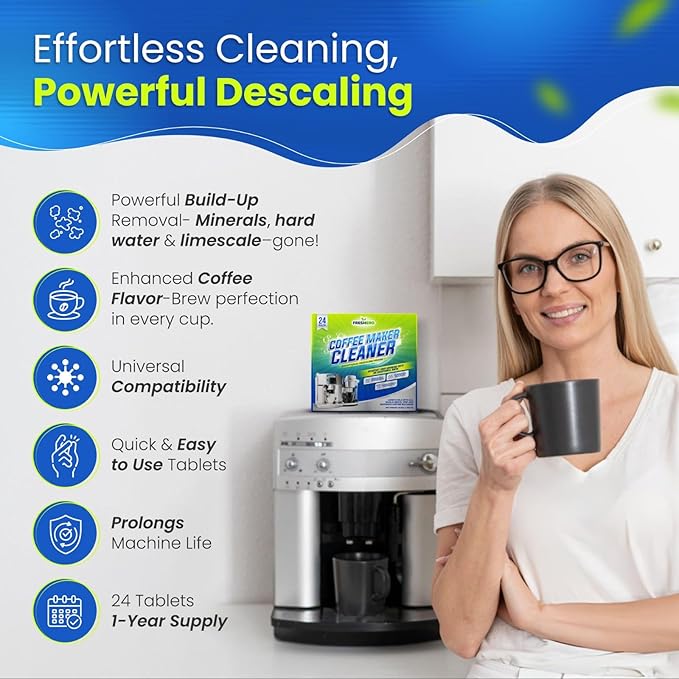 Dishwasher Cleaner &amp deodorizer Tablets 26-Pack and Coffee Machine Descaler Cleaner Tablets 24-Pack Removes hard water and Limescale Compatible with All Coffee Makers and Dishwashers