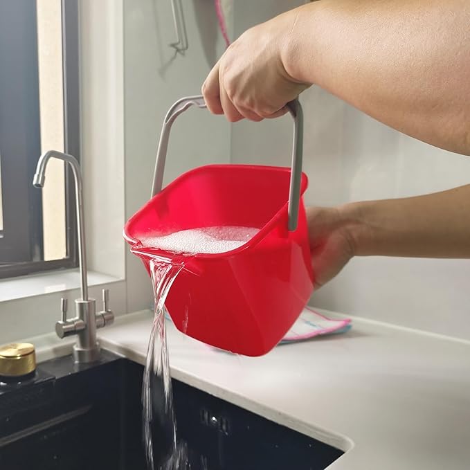 4 Pack Sanitizing Buckets 3 Quart Square Sanitizing Bucket Stackable Small Cleaning Pail with Handle Detergent Buckets for Restaurant Commercial Home Kitchen Office School Red