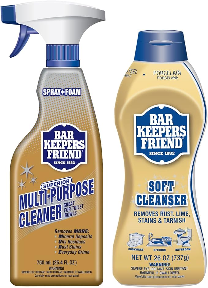 Bar Keepers Friend Soft Cleanser (26 oz) MORE Spray + Foam (25.4 oz) Multipurpose Cleaner Bundle Stain &amp Rust Remover for Multi Surface Bathroom Kitchen &amp Outdoor Cleaning