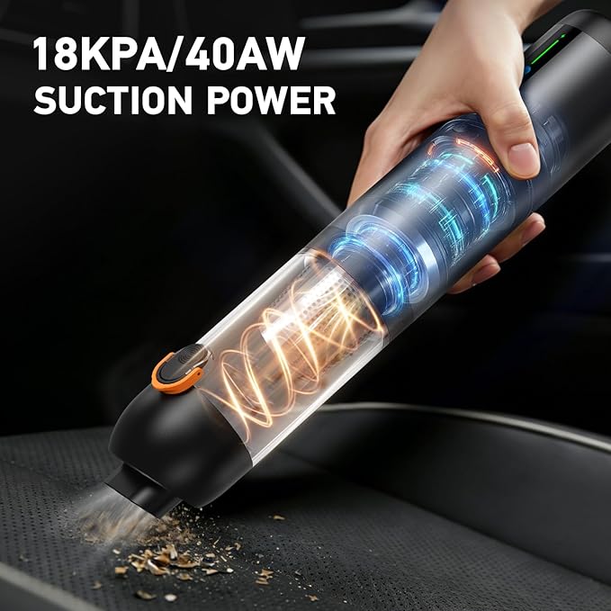 Car Vacuum Portable Cordless18000Pa 4in1 Portable Handheld Cleaner Vacuum &ampAir Duster 2 Suction Modes Power Blowing&ampInflating Brushless Motor Vacuum with Multi Nozzles for CarKeyboards Off