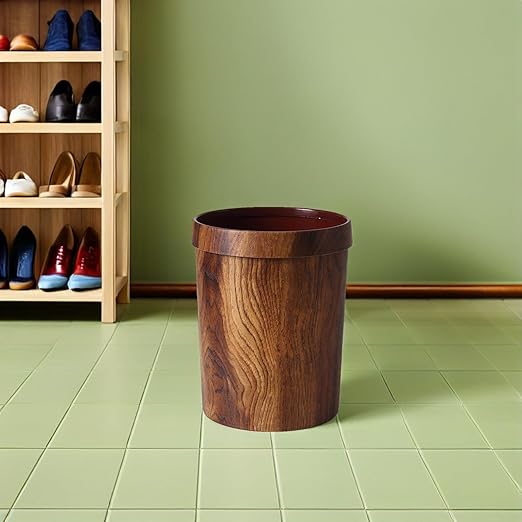 BESPORTBLE Retro Solid Wood Grain Wastebasket 22X28Cm Light Brown Garbage Bin for Bedroom Kitchen Home Office Storage