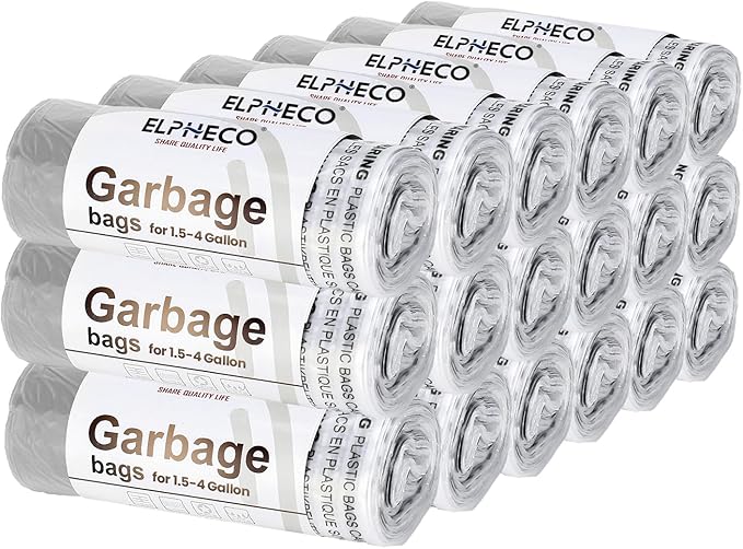 ELPHECO 2.5 Gallon Trash Bags │ 15 Liters Drawstring Garbage Bags │ Small Trash Bags For Bathroom Office Living Room Use │ Suitable For 1.5-4 Gallon Trash Can │ 18×20 │ 180 Count / 18 Rolls │ A