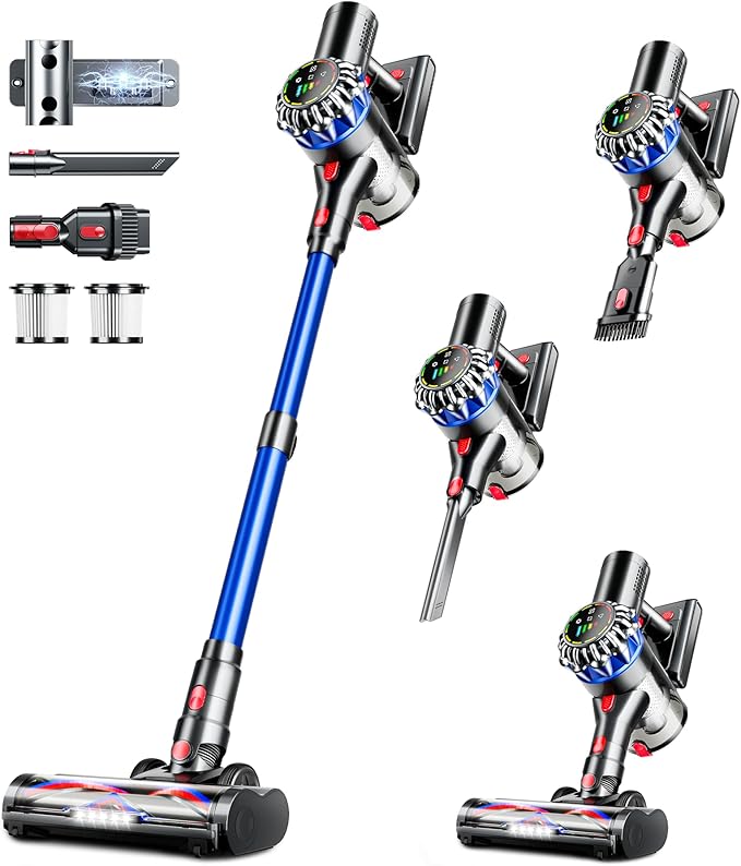 Cordless Vacuum Cleaner 550W 45Kpa 65Mins Stick Vacuum with Self-Standing Touch Screen Anti-Tangle Rechargeable Wireless Vacumm Vacuum Cleaners for Home/Pet Hair/Carpets/Hardwood Floor