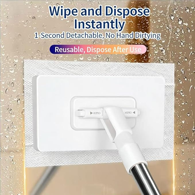 Auto-Lock Cleaning Mop Self-Clinging Mop with Stainless Steel Rod for No-Touch Use with 99% Reusable Facial Towels &amp Microfiber Cloths Lightweight Floor Cleaner (16x8.5cm Clip)(10 Pieces of Clo