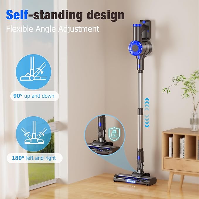 Cordless Vacuum Cleaner Upgraded 40Kpa Stick Vacuum Cleaners for Home 8 in 1 Lightweight with Self-Standing 1.5L Dust Cup &amp Anti-tangle Rechargeable Vacuum for Hard Floors Carpets Pet Hair