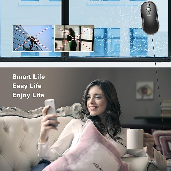 Tosima W3 Window Cleaning Robot - Dual Direction Auto-Spray Smart Window Cleaner with Triple Safety System Smart Navigation Remote Control for All Smooth Surfaces with 12 Rags Black