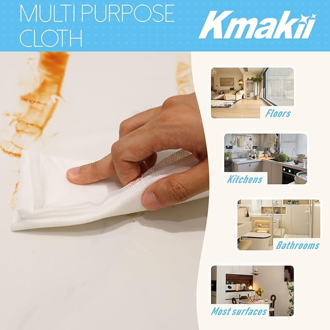 KMAKII Handi Wipe Reusable Cloths - Multi-Purpose Disposable Dish Cloths and Towels Ultra Absorbent Fast-Dry Durable Cleaning Wipes for Kitchen and Home White 11.8 x 21 inches Pack of 80