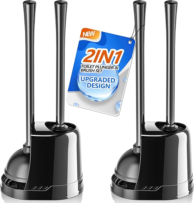 Toilet Plunger and Brush2 Pack Bowl Brush and Heavy Duty Toilet Plunger Set with Ventilated Holder 2-in-1 Toilet Brush and Plunger Combo for 5.3-inch Toilet Drain Bathroom Cleaning