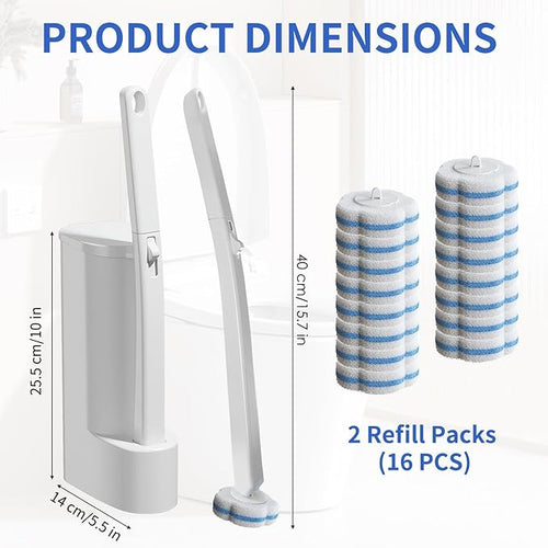 2 Pack Disposable Toilet Brush with Holder Set 104 Count Toilet Wand Refills Extended Handle Toilet Bowl Cleaner Brush for Bathroom and Bathtub Deep Cleaning