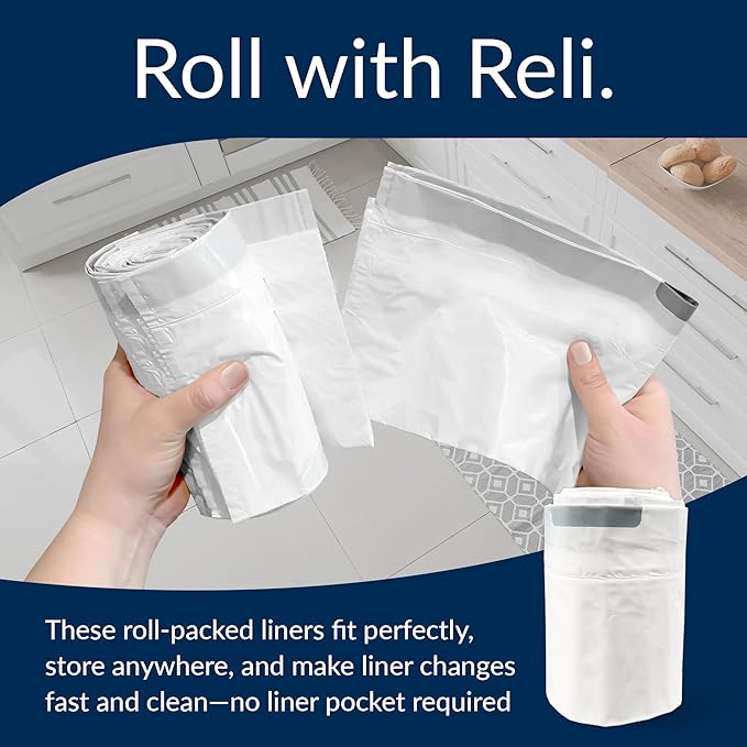 Reli. SuperFit Code J (225 Count) | Compatible with Simplehuman Code J | Custom Fit Liners | Drawstring Trash Bags | 30-45 Liter / 8-12 Gallon | White | Roll Pack