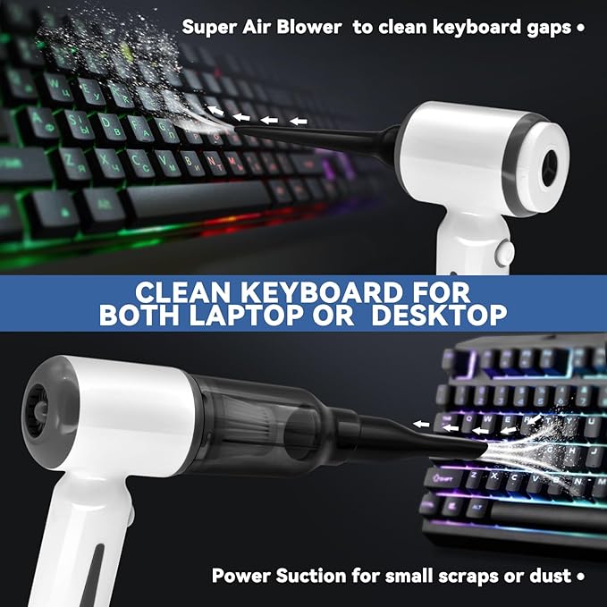 Cordless Handheld Vacuum for Car and Home - 6500Pa Powerful Suction 3-in-1 Vacuum &amp Blower for Keyboard Cleaning Computer Duster
