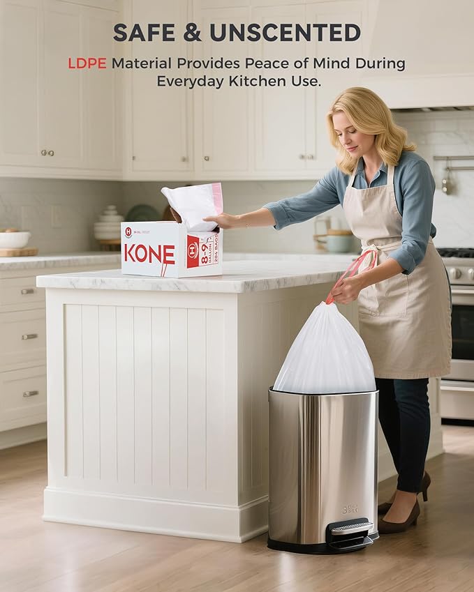 KONE Custom Fit Trash Bags Compatible with Simplehuman Code H 204 Count Drawstring Garbage Bags Dispenser Pack Trash Bin Liners For Kitchen Bathroom Home 35 Liter / 8-9 Gallon