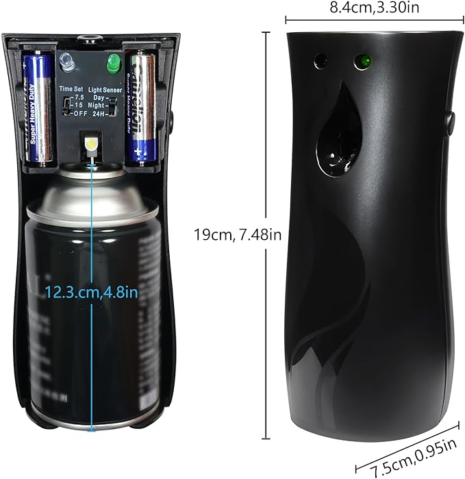2 Pcs Automatic Air Freshener Spray DispenserFree Standing or Wall MountedAutomatic Fragrance Dispenser for Standing Aerosol Sprayer for Hotel Office Living Room Bathroom Commercial Place (Black)