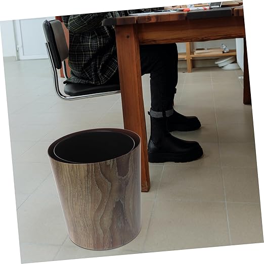 Cabilock Large Capacity Imitation Wood Grain Trash Can Bathroom Kitchen Office Waste Basket Storage Container