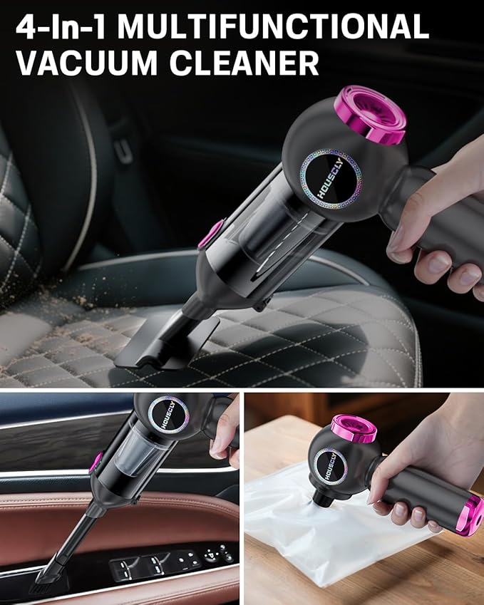 Handheld Car Vacuum Portable Cordless 25000Pa High Power Small Mini Hand Vacuum Rechargeable 4-in-1 Wireless Handheld Vac for Car Office Desktop Home Cleaning Ideal Gifts for Men &amp Women
